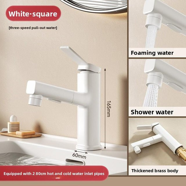 Ausziehbare Badezimmerarmatur Binchi Outdoor Product Einhebelmischer mit 3 Wasserstrahlarten aus Messing in Weiß Matt mit 80 cm Schlauch - Bild 1
