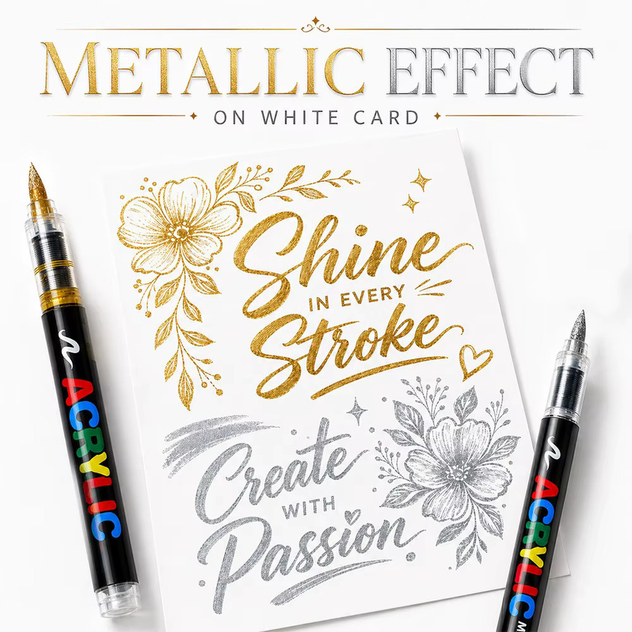 Hopk Acryl-Farbmarker Set mit 12 Farben inklusive Schwarz, Weiß, Gold und Silber als Pinselmarker für Kunstbedarf - Bild 2