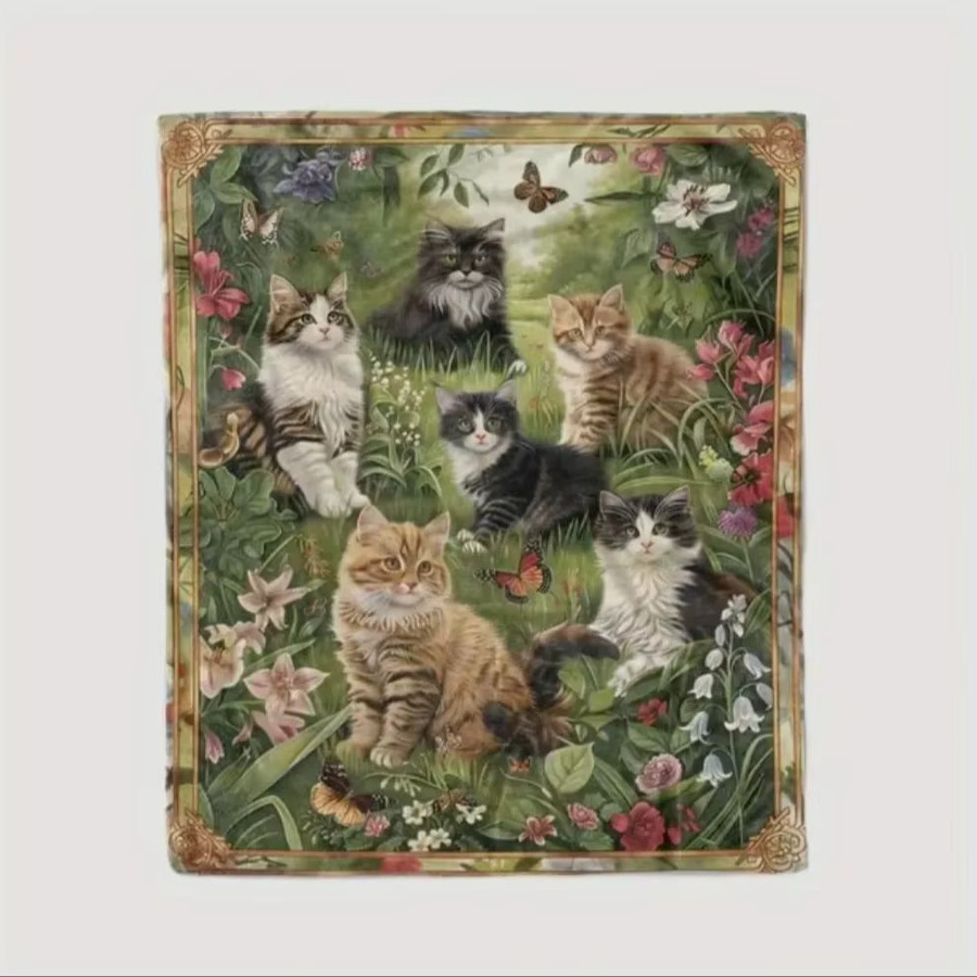 VIKAMA Flanelldecke mit Katzenmotiv in Multicolour, weiche Decke für Büro und Reisen - Bild 6