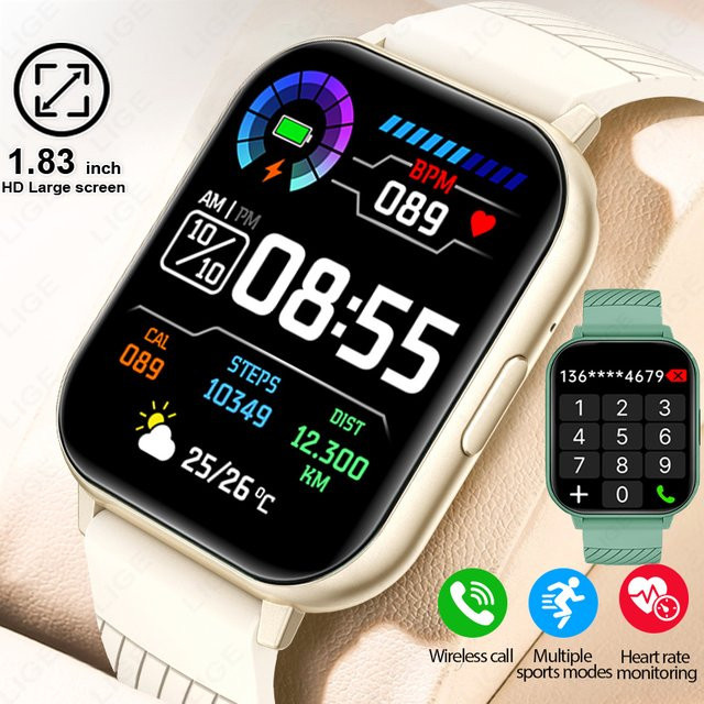 LIGE Smartwatch mit Bluetooth-Anruffunktion und Voll-Touchscreen, Wasserdichte Sport Fitness Tracker für Damen und Männer, Schwarz - Bild 1