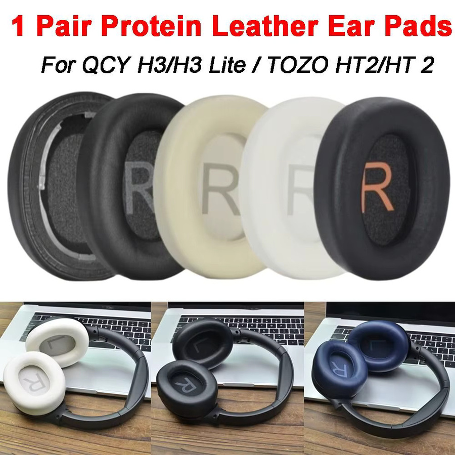 Ersatz-Ohrpolster aus Protein-Leder und Schaumstoff für QCY H3, H3 Lite sowie TOZO HT2, 1 Paar in Schwarz oder Orange - Bild 2
