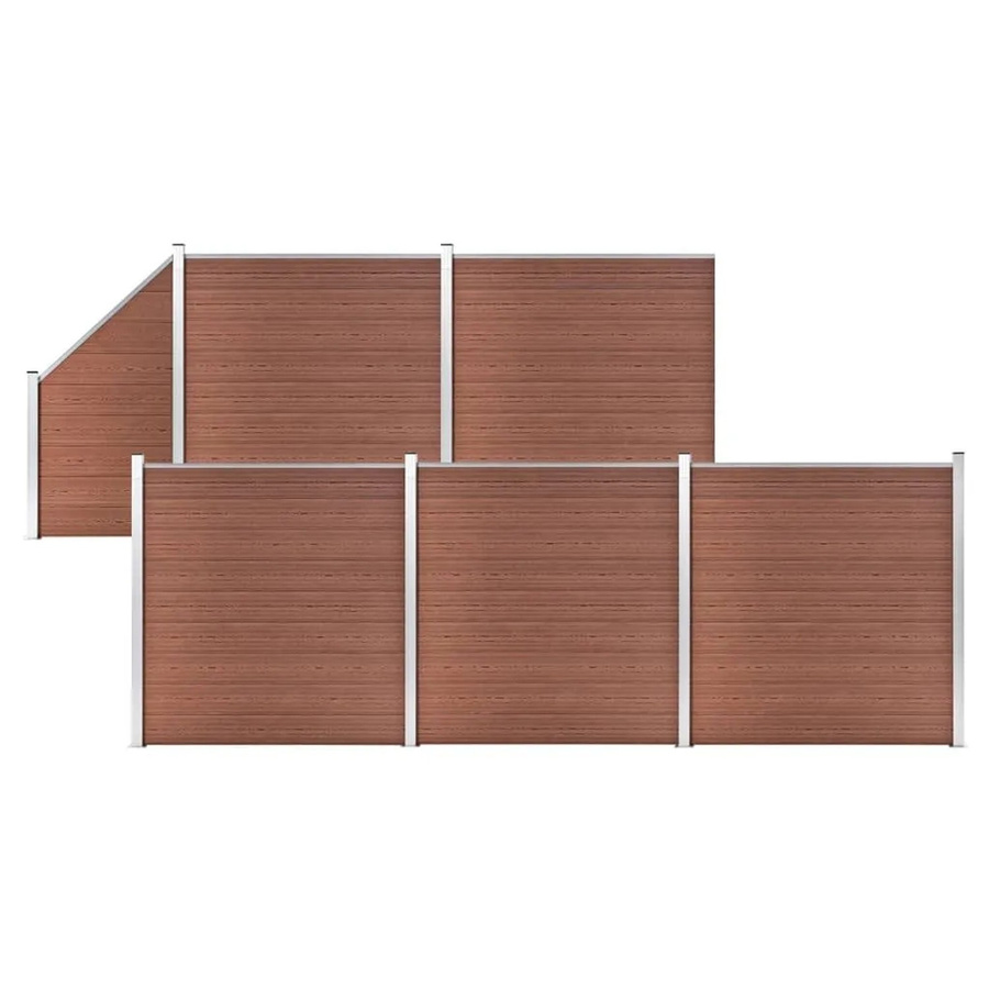 vidaXL WPC Zaun-Set aus Aluminium in Braun mit 5 Quadraten und 1 Schräge, B/H: 965 x 186 cm - Bild 2