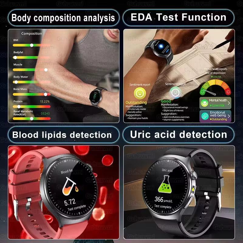 KAVSUMI Smartwatch mit EKG, SpO2 und Blutdruckmessung, HD AMOLED-Bildschirm und Anruffunktion, Unisex, Schwarz oder Rot - Bild 4