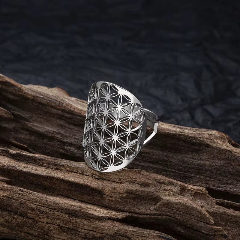 konminry Ring Edelstahl, Blume des Lebens, verstellbar, Unisex - Bild 2