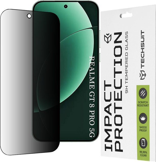 Techsuit Privacy Schutzfolie aus gehärtetem Glas für Realme GT 8 Pro, transparent, Full Glue, 111D - Bild 1