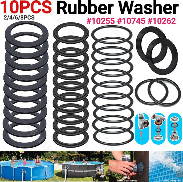 Intex O-Ring Dichtung Ersatzset aus Gummi für Schwimmbad Ausrüstung, Schwarz - Bild 1