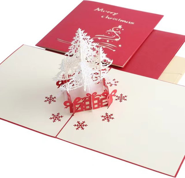 Kreative 3D Weihnachtskarte mit Weihnachtsbaum in Rot und Multicolour aus Papier - Bild 1