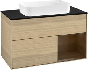 Villeroy & Boch Finion Waschtischunterschrank mit Abdeckplatte in Oak Veneer, Breite: 100 cm, Tiefe: 50,1 cm - Bild 1