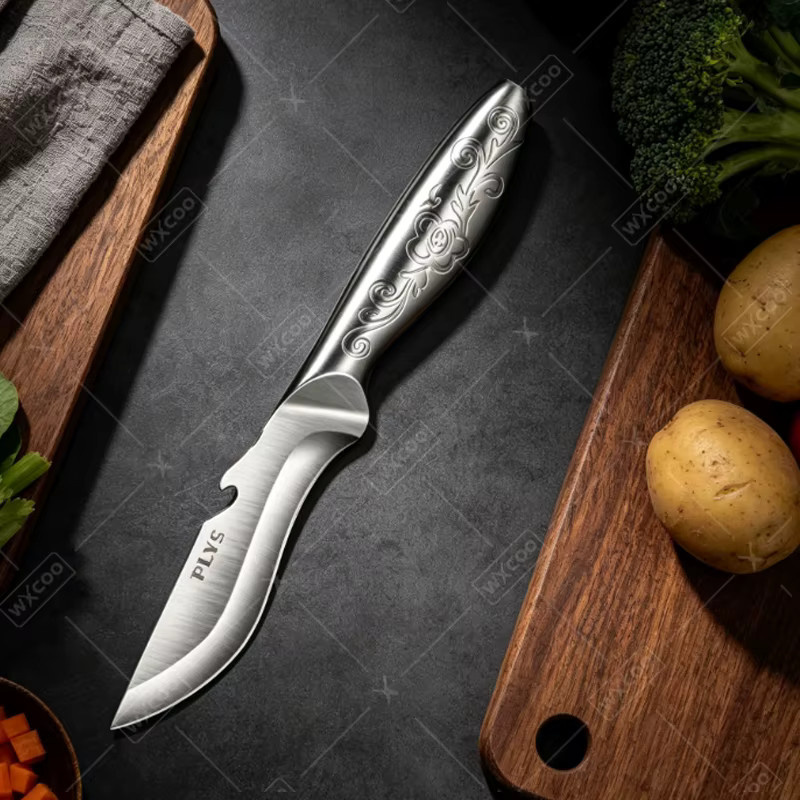 WXCOO 2-in-1 Multifunktionsmesser aus Edelstahl mit Flaschenöffner in Silber für Obst und Gemüse - Bild 5