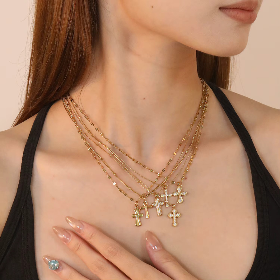 LUXUSTEEL Kreuz-Halskette, Edelstahl, Gold, Unisex - Bild 2