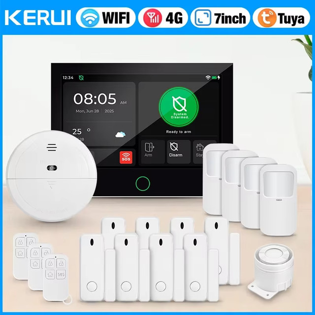 KERUI 7-Zoll IPS Touchscreen Hausalarmpanel mit 4G LTE GSM WiFi Drahtloses Sicherheitssystem für Tuya Smart und Alexa - Bild 1