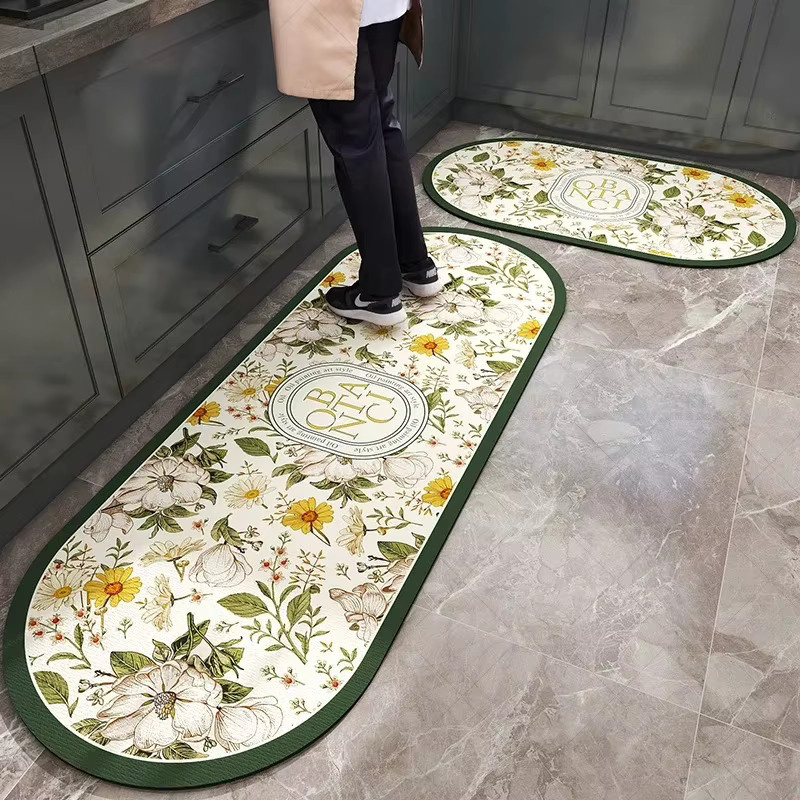 VIKAMA Vintage-Küchenläufer mit botanischem Blumenmuster, rutschfeste und ölbeständige Herdmatte in Mehrfarbig - Bild 1