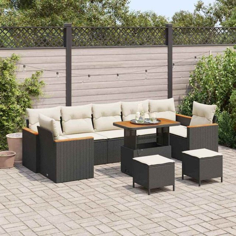 Vidaxl Garten-Sofa-Set aus Polyrattan in Schwarz, 9-teilige Loungemöbel-Garnitur mit Akazie und Stahl, B/T/H: 90 x 55 x 71 cm - Bild 1