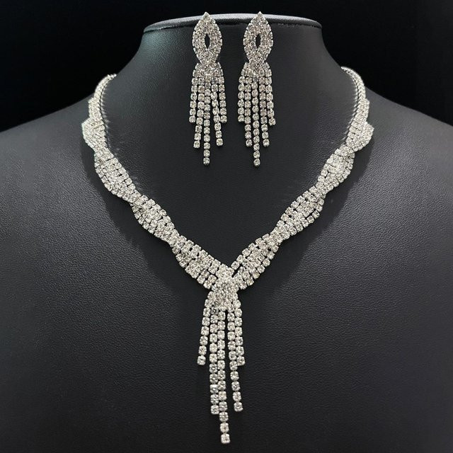 Schmuck-Set Halskette, Ohrringe, Kupfer, Schwarz, Zirkonia, Kristall, Damen - Bild 1