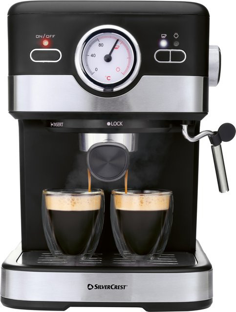 SILVERCREST Espressomaschine SEM 1100 C5 in Schwarz und Silber mit Dampflanze und Heißwasserfunktion - Bild 1