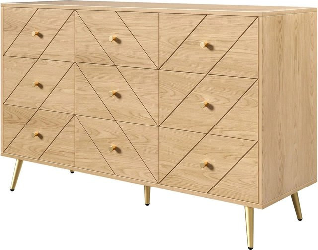 okwish Kommode mit 9 Schubladen für Schlafzimmer und Wohnzimmer, Natur, B/T/H: 120 x 39 x 80 cm - Bild 1
