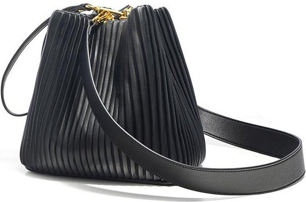Wucifang Bags Bucket Bag Leder, Plissiert, Rindsleder, schwarz, Damen - Bild 1