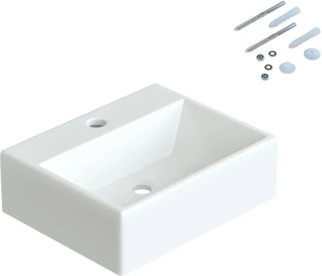 Aquabatos Aufsatzwaschbecken aus Keramik in Weiß, rechteckiges Handwaschbecken mit Wasserhahnloch, B/T/H: 38,5 x 30,5 x 12 cm - Bild 1