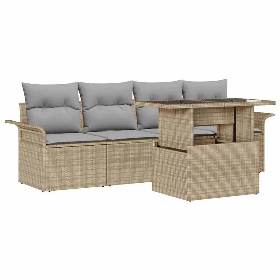 vidaXL 5-teiliges Garten-Sofa-Set aus Poly-Rattan mit Kissen in Beige-grau - Bild 2