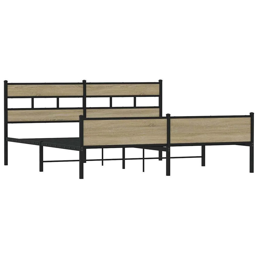 vidaXL Metallbett in Sonoma-Eiche ohne Matratze, Farbe Braun, B/T/H: 180 x 200 x 187 cm - Bild 2