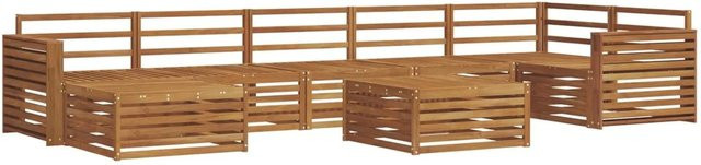 vidaXL Sofagarnitur 8-teilig aus Akazie Massivholz in Braun mit Ecksofa, Tisch und Hockern - Bild 1