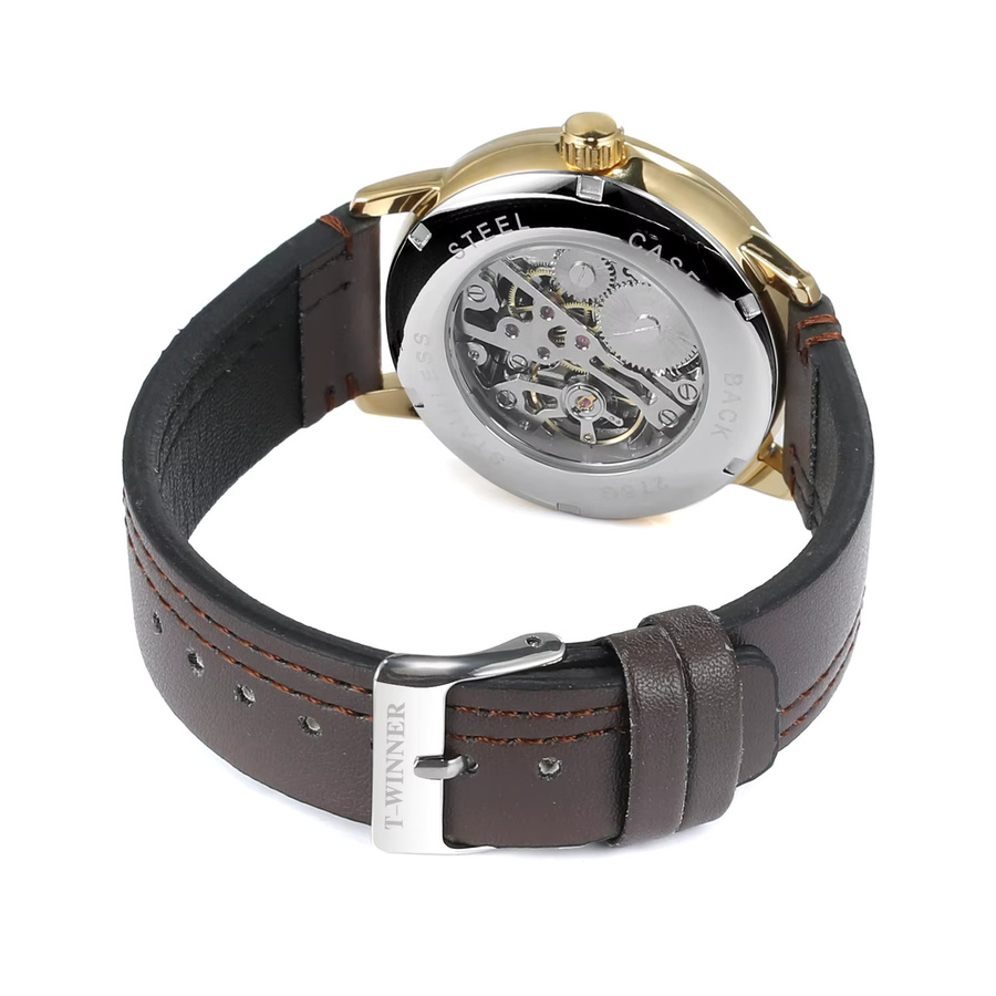 T-WINNER Armbanduhr Herren, Handaufzug, Lederarmband, Edelstahl, Weiß - Bild 2
