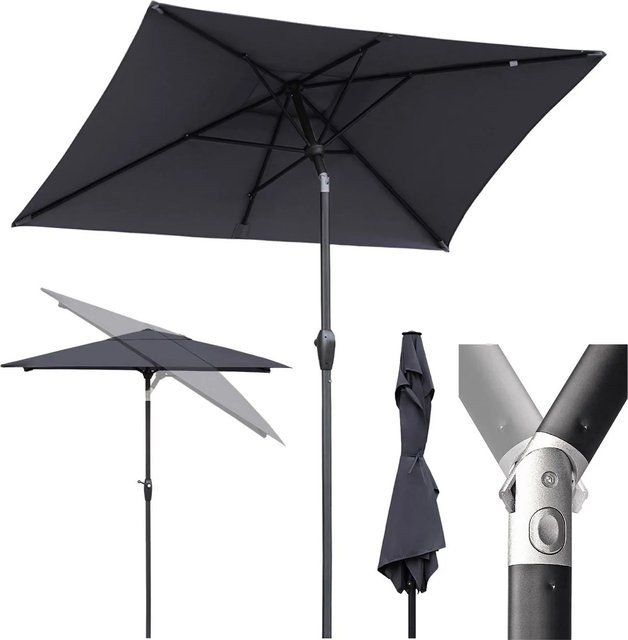 Sekey Aluminium Sonnenschirm mit Kurbel, rechteckig, Grau, B: 227 cm, T: 140 cm, UPF50+ - Bild 1