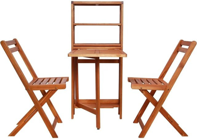 vidaXL 3-tlg Bistro-Set Modell 3 aus geöltem Akazien-Massivholz in Braun, klappbar für den Außenbereich, Tisch B: 82,5 cm, T: 116,0 cm, H: 82,5 cm und 2 Stühle H: 82,5 cm - Bild 1