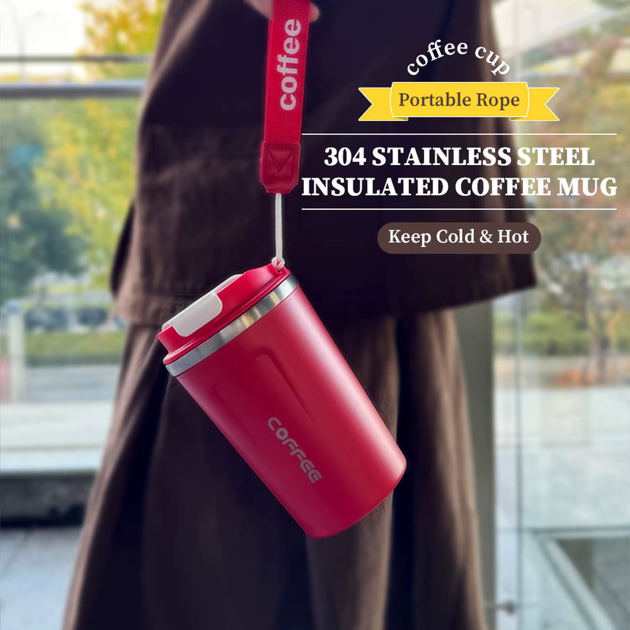 WATERSY Kaffee-Thermobecher aus Edelstahl in Rot, isolierter Doppelwand-Becher für Heiß- und Kaltgetränke, 380 ml - Bild 3