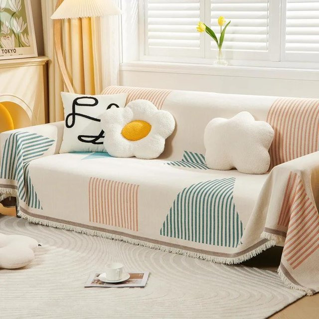 Chenille Sofa-Überwurf mit geometrischem Jacquard-Design, rutschfest und waschbar, Mehrfarbig, B: 180 cm, T: 130 cm - Bild 1