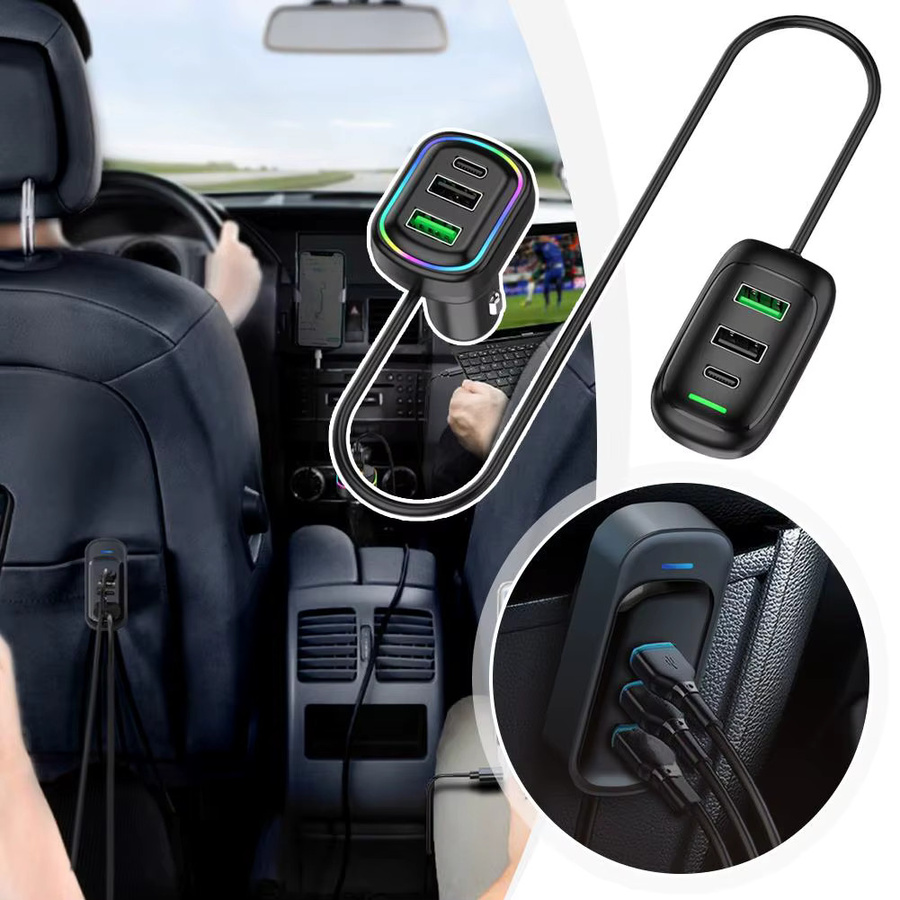 Multifunktionales Auto-Ladegerät mit PD-Schnellladefunktion und USB-C Multi-Ports in Schwarz - Bild 2