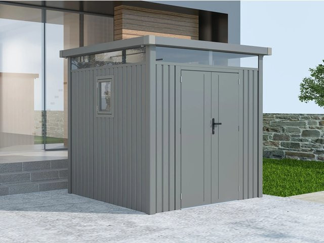 StarLine Metall Gerätehaus Modell Style in Grau mit Doppeltür, Fenster und Regenrinne, 4,45 m² - Bild 1