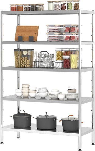 HOMCOM Küchenregal aus Edelstahl mit 5 verstellbaren Regalen, Silber, B/T/H: 91 x 40 x 139 cm - Bild 1