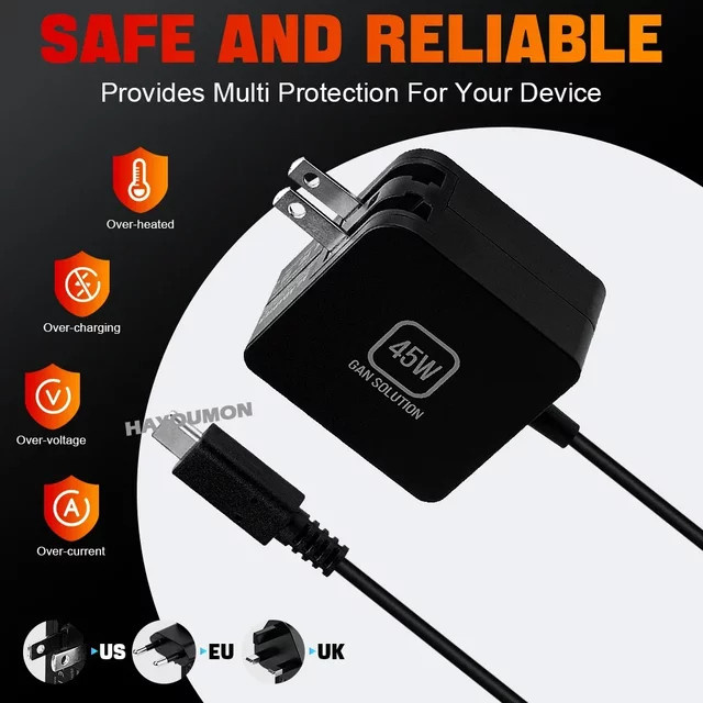 HeroAngel AC-Netzteil 45W USB-C Schnellladegerät in Schwarz für PlayStation Portal, Nintendo Switch und Steam Deck - Bild 1