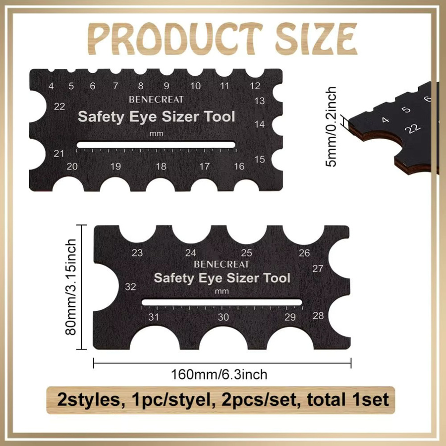 Augen-Mößenmesser-Werkzeug aus Metall in Schwarz für DIY-Handwerk und Puppenherstellung, Durchmesser 4–32 mm, B/H: 7,6 x 6,3 cm - Bild 2