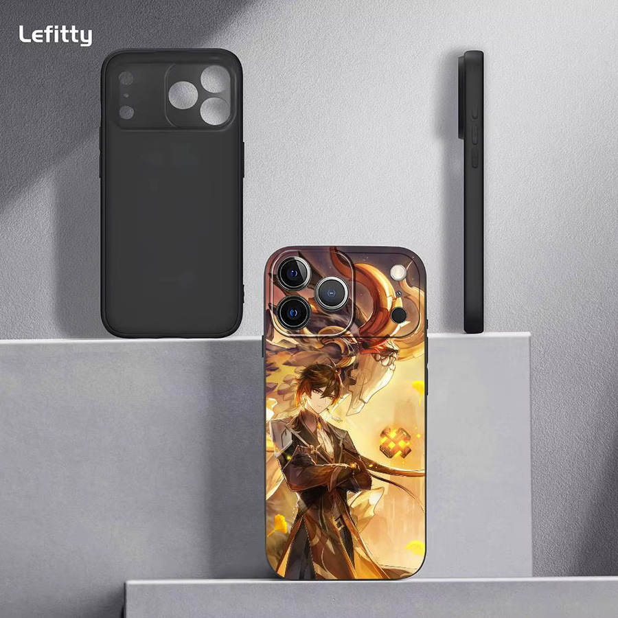 Zhongli Genshin Impact Handyhülle für iPhone 11 bis 17 Pro Max Plus Mini Schwarz Frosted Soft Shell - Bild 4