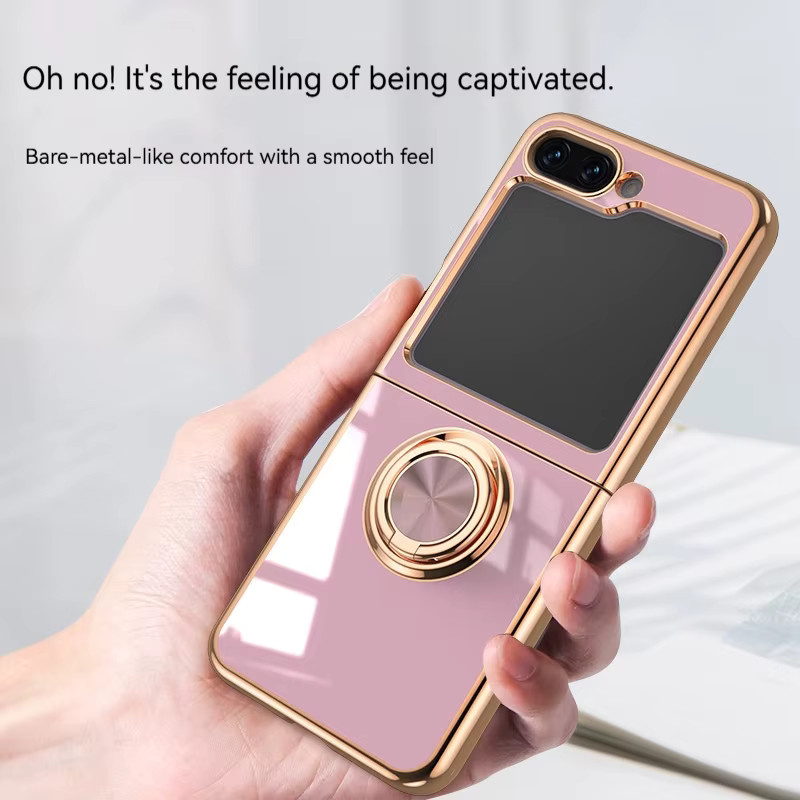 Magnetische Silikon Schutzhülle für Samsung Galaxy Z Flip 7, Z Flip 6, Z Flip 5, Z Flip 4 mit Ring Halterung in Pink - Bild 2