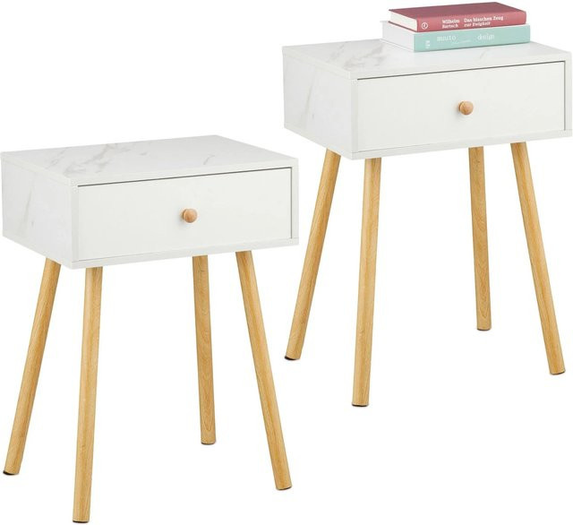 Relaxdays Nachttisch 2er Set aus MDF und Kiefernholz mit Schublade in Weiß, Grau und Natur, B/T/H: 55 x 40 x 32 cm - Bild 1