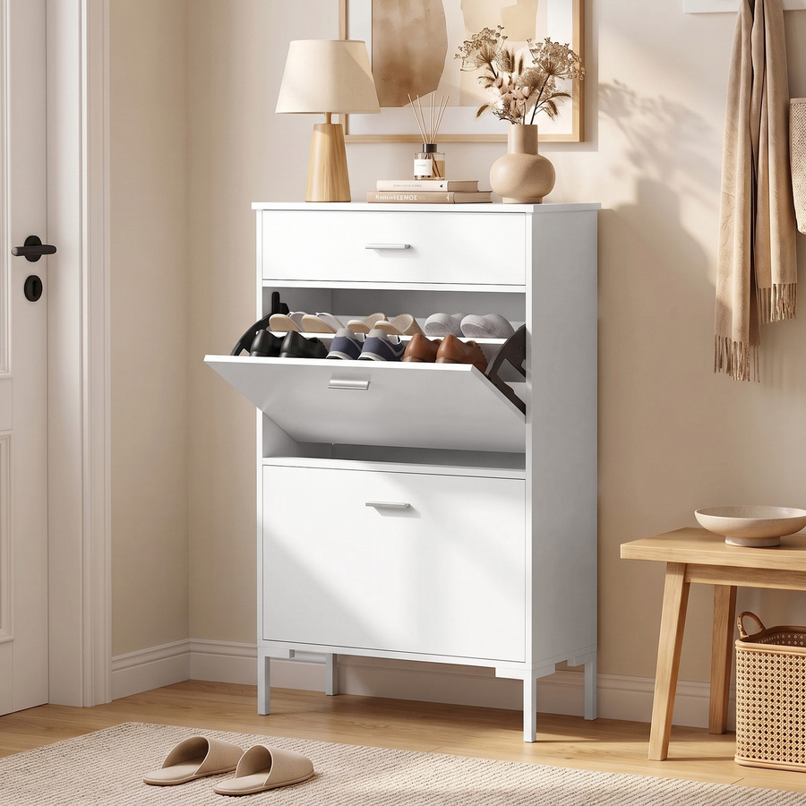 HOMCOM Schuhschrank als Schuhkommode und Schuhkipper in Weiß, Aufbewahrung für bis zu 12 Paar Schuhe, B/T/H: 75 x 26 x 110 cm - Bild 2