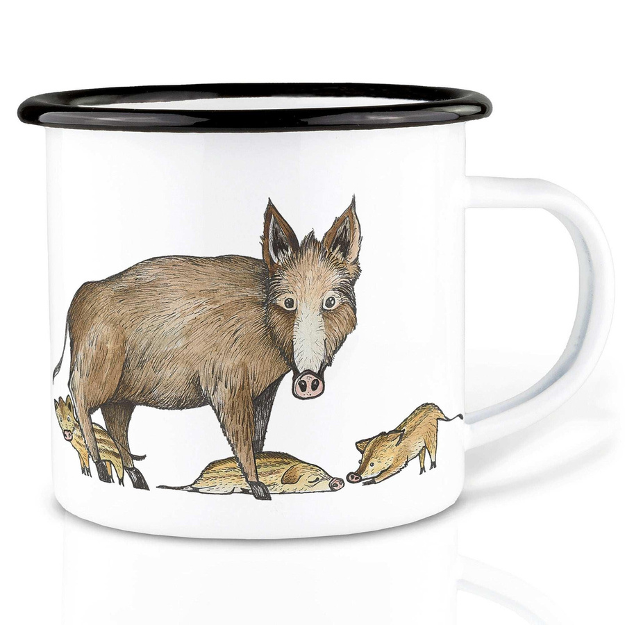 Ligarti Handgefertigte Emaille-Tasse Wildschweinfamilie 300ml - Bild 1