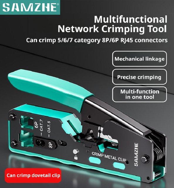 SAMZHE RJ45 Crimpzange für Cat6, Cat5 und Cat5e Ethernet LAN Stecker in Blau mit Ersatzklingen-Zubehör - Bild 1