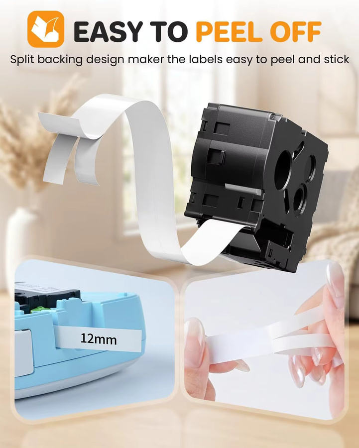 Btag Etikettenband Schwarz auf Weiß 12mm x 4m kompatibel mit Brother P-Touch PT-N10 und PT-N20 - Bild 3
