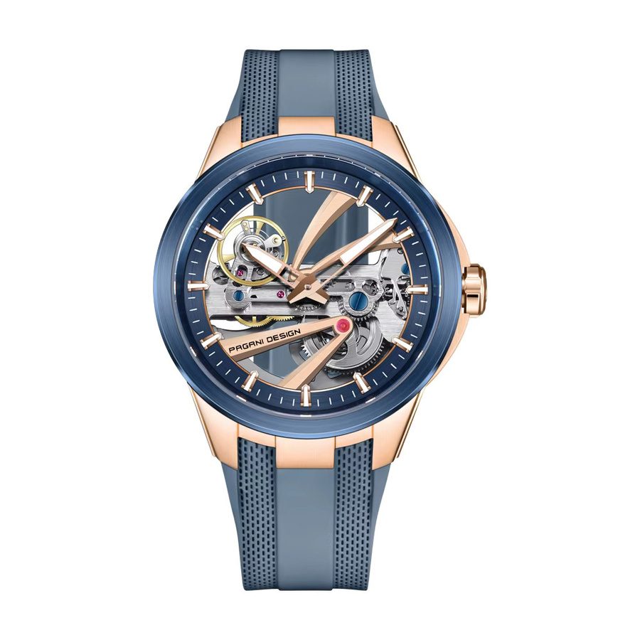 Pagani Design Armbanduhr, Automatik, Skelett, Edelstahl, Silikon, Blau, Herren - Bild 7