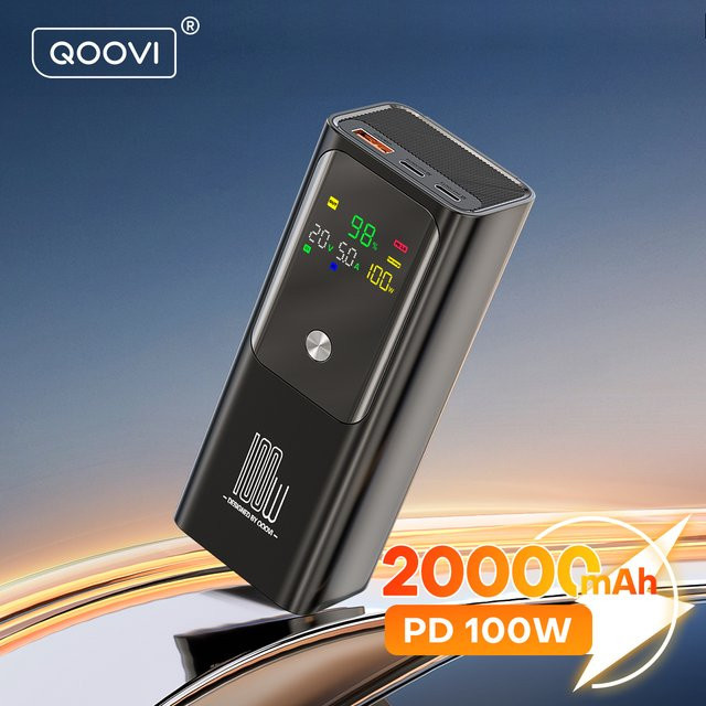 QOOVI Powerbank 20000mAh mit 100W PD Schnellladefunktion in Schwarz - Bild 1