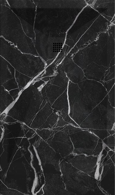 Mirlo Duschwanne aus Mineralguss Extra Flach in Marquina Schwarzer Marmor B/T: 70 x 80 cm - Bild 1