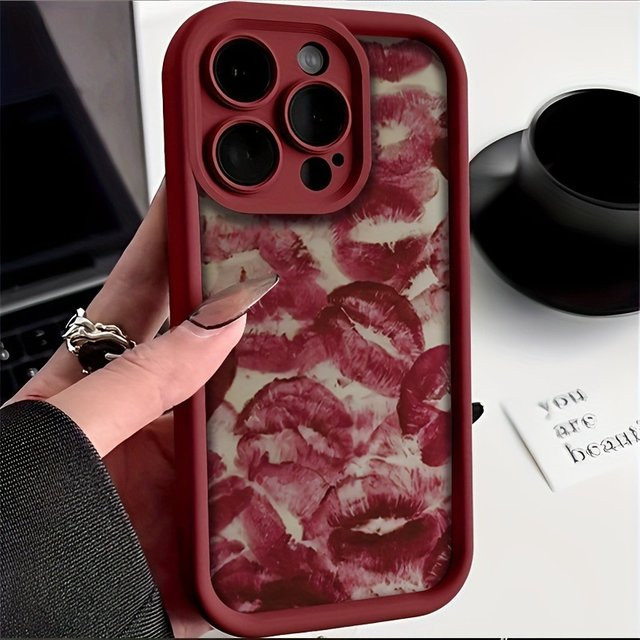 Wolkerfly Handyhülle mit Lippen-Druck in Weinrot für iPhone 16 16E 15 Pro Max 14 13 12 11 XS XR X 7 8 Plus - Bild 1