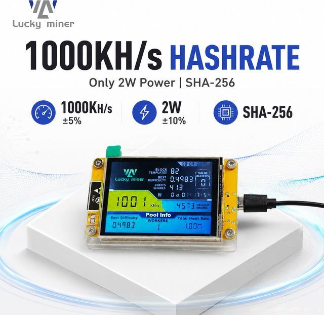 Lucky Miner LV04 Mini Bitcoin Miner 1000KH/s BTC Solo Lotterie-Mining-Gerät mit 2,8-Zoll-Display - Bild 1