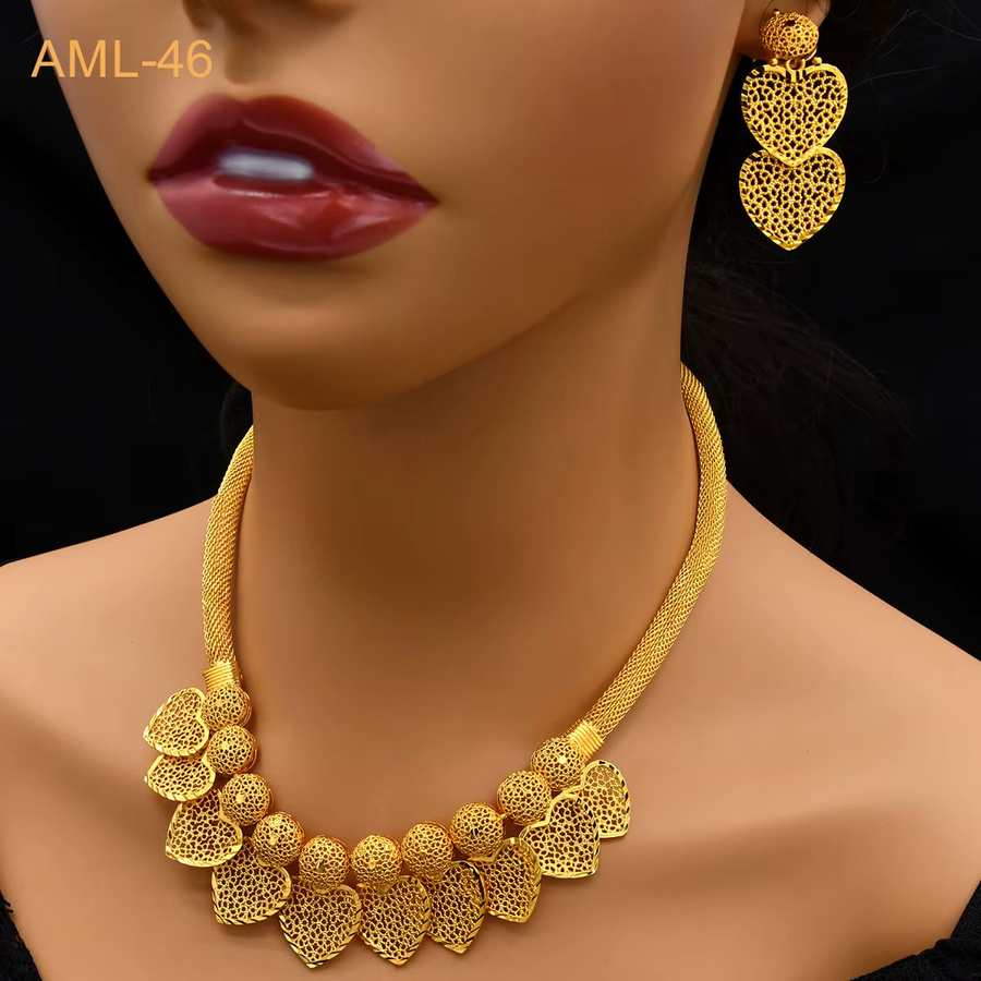 XUHUANG Schmuckset Halskette, Ohrringe, Gold, Damen - Bild 2