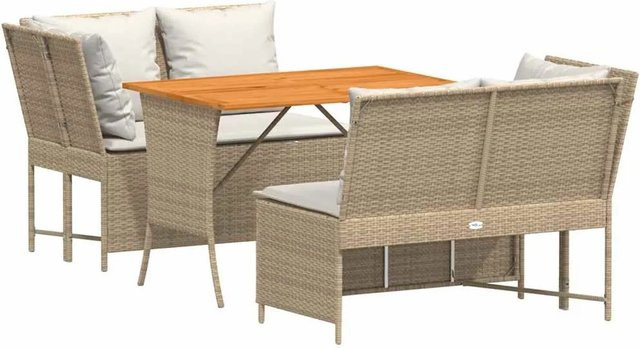 vidaXL 3-teilige Garten-Sofagarnitur in L-Form mit Kissen und Couchtisch, Beige, Poly-Rattan und Metallgestell - Bild 1