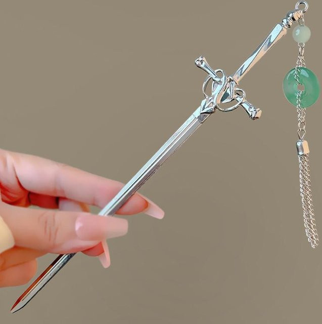 Haarnadel Damen, Schwert-Haarnadel, Perlenanhänger, Metall - Bild 1